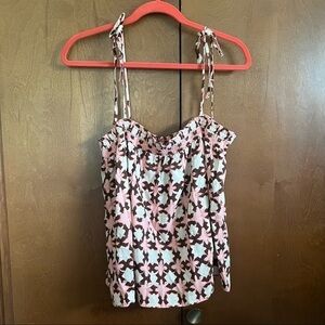 Loft Tie Shoulder Strap Top NWT Brown, Cream and Salmon Pink